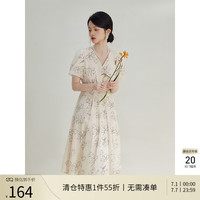 自巧（ZIQIAO）小个子茶歇法式印花连衣裙女季高级感中长款a字裙 线条花 1【148-151cm左右参考】