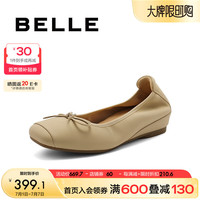 百丽蝴蝶结平跟单鞋女2024秋季新款真皮浅口玛丽珍鞋B2103CQ4预售