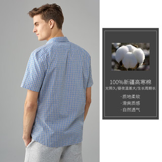 Hush Puppies暇步士男装夏纯棉休闲短袖格子衬衫 43 S