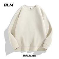 GLM卫衣男华夫格重磅美式宽松上衣青少年春秋衣服外套 浅米/GL纯色 XL