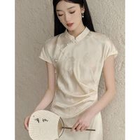 《清仓》新中式提花收腰礼服旗袍裙2024春季国风立领褶皱裙子