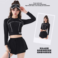 栢启歆泳衣女2024新款分体平角长袖高级感学生保守显瘦游泳衣泡温泉泳装 分体泳衣【黑色 均码】