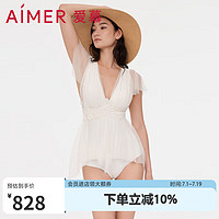 Aimer 爱慕 泳衣女性感柔软舒适奢享曼妙裙式V领连体泳衣AM688052 珍珠白1H0 160