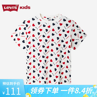 Levi's李维斯童装儿童T恤24夏女童桃心短袖上衣 糖果白 155/76(XL)