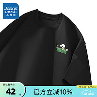 真维斯装2024夏季 潮牌时尚男女同款220g纯棉宽松短TJR 黑2010 170/88A/M