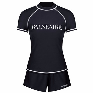范德安（BALNEAIRE）时尚运动泳装平角分体游泳衣保守遮肉女士泳衣 83625+83626 黑色 XL