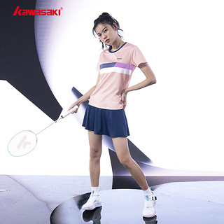 kawasaki川崎羽毛球服女款专业运动短袖T恤圆领速干A2937 桃木粉 XL 