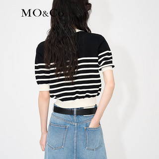 MO&Co.黑白条纹短V领法式设计感薄款显瘦针织衫开衫 黑白条色 M/165