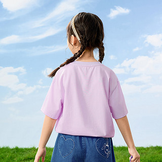 茵曼（INMAN）童装女童蝴蝶结短袖t恤2024夏季儿童宽松休闲半袖上衣 浅紫色 140cm