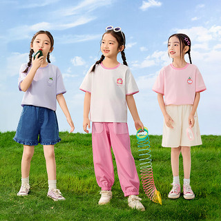 茵曼（INMAN）童装女童短袖t恤双袖口2024夏季儿童圆领休闲半袖上衣 紫色 110cm