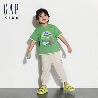 GAP男幼童夏季高弹凉感小熊印花T恤儿童装上衣465336 绿色 100cm (2-3岁)偏小 选大一码