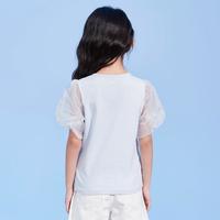 【梦幻网纱泡泡袖】女童23夏短袖T恤儿童夏装中大童薄款上衣