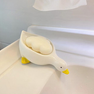 范爷家 卡通创意陶瓷肥皂盒可爱鸭子香皂盒置物架卫生间不积水沥水皂碟托 单个鸭子肥皂盒