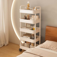 恰恰木床头柜简约现代卧室床边小型置物小架子家用迷你沙发边几移动柜子 五层白色【送4滑轮+挂钩】