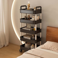 恰恰木床头柜简约现代卧室床边小型置物小架子家用迷你沙发边几移动柜子 五层黑色【送4滑轮+挂钩】