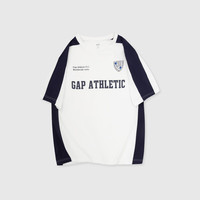 Gap 盖璞 男女款圆领撞色拼接短袖T恤宽松运动上衣T恤 A00814 白色 XL