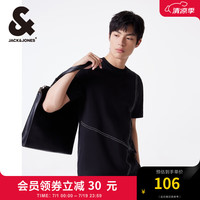 杰克·琼斯(JACK&JONES)男装短袖男个性直筒简约圆领纯棉短袖T恤柔软透气品牌夏季衣服 E40 黑色 常规 E40 黑色 175/96A/M