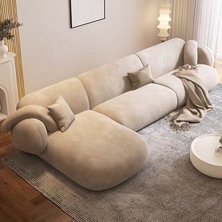 慕彼奶油风沙发现代简约北欧布艺沙发小户型客厅法式侘寂沙发 3.6m双+单+贵妃位 乳胶坐垫【70%客户选择】