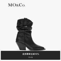 MO&Co.2024秋新品复古西部风捏褶牛皮革尖头中跟短靴MBD3SHS003 黑色 3