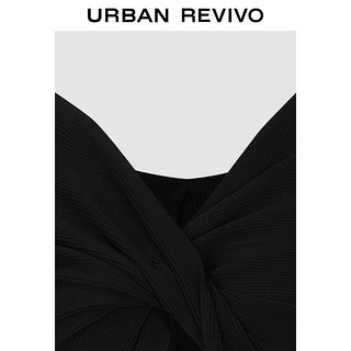 UR2024秋季女装设计感扭结坑纹软糯长袖针织衫UWJ940030 正黑 XS