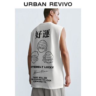 URBAN REVIVO 男装街头风撞色印花图案宽松背心 UMY440007 本白 XS