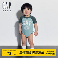 GAP婴儿2024夏季logo撞色短袖连体衣儿童装包屁衣505577 浅绿色 90cm(18-24月) 亚洲尺码