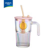 乐唯诗 NERVISHI）ins风大容量带盖带吸管竖条纹玻璃杯冷饮杯果汁咖啡杯水杯 乐美吸管杯
