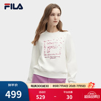 FILA 斐乐官方女子套头卫衣2024春新款时尚舒适樱花图案针织上衣 正黑色-BK 160/80A/S