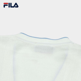 FILA 斐乐官方女士编织外套2024夏季新款时尚休闲蓝格子大V领开衫 标准白-WT 1