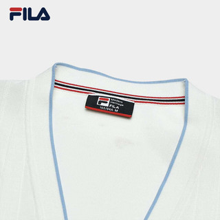 FILA 斐乐官方女士编织外套2024夏季新款时尚休闲蓝格子大V领开衫 标准白-WT 1