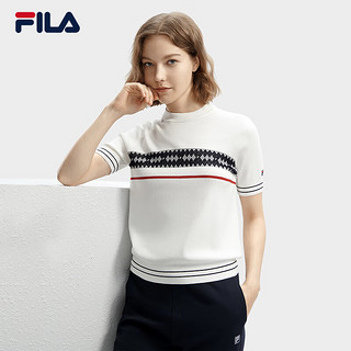 FILA 斐乐女子织衫2024春季时尚简约基础圆领休闲短袖 蒸汽白-IV 175/92A/XL