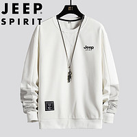 JEEP SPIRIT吉普卫衣男春秋季长袖T恤中青年休闲圆领套头男装 白色 XL  XL-（125斤-140斤）