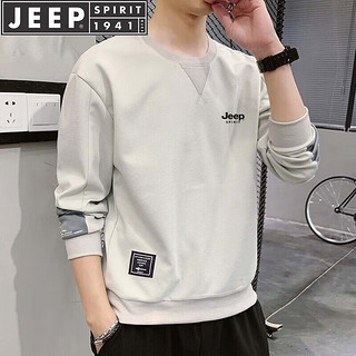 JEEP SPIRIT吉普卫衣男春秋季长袖T恤中青年休闲圆领套头男装 白色 XL  XL-（125斤-140斤）