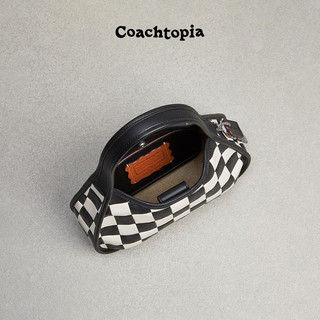 COACH/蔻驰 Coachtopia 棋盘格皮革手袋 黑色/白垩色