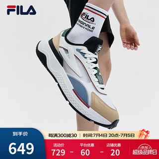 FILA 斐乐 男鞋PIONIERE摩登运动鞋2024夏季休闲鞋跑步鞋 明亮白/米黄色-BB 41