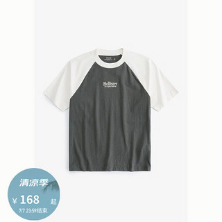 HOLLISTER24夏美式撞色插肩短袖T恤 男女 KI323-4050 白色拼灰棕色 L (180/108A)