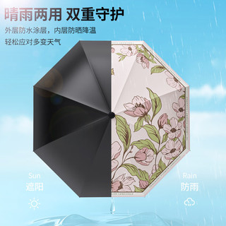 iChoice三折晴雨伞花语手动太阳伞复古晴雨两用黑胶防晒伞雨伞 夏栀