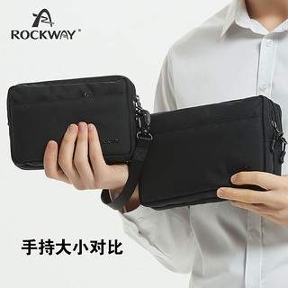 Rockway岩途男士商务手包 多用帆布手拿包手机包腰包长款手抓包男小包钱包卡包 黑色