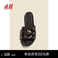 H&M2024夏季新款女鞋时尚休闲百搭纯色交织束带凉鞋1224726 黑色 3