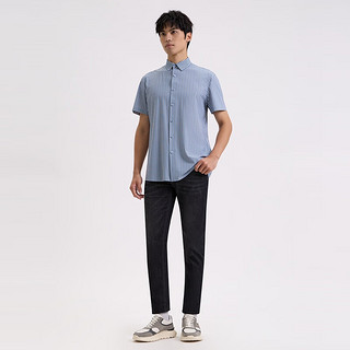 柒牌锦氨条纹衬衫男士2024夏季时尚休闲短袖衬衣 灰蓝 39