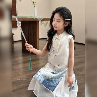 LUSON陈大猪童装 女童旗袍连衣裙2024夏季新款高级感国风 杏色1