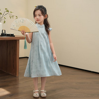 LUSON陈大猪 女童连衣裙2024国风新中式背心裙 灰蓝色160