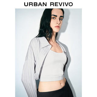 URBAN REVIVO 女士短款假两件拼接条纹罩衫衬衫 UWJ240030 冷灰条纹 S