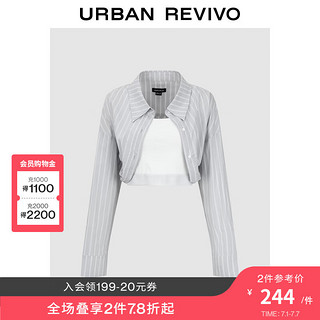 UR2024夏季女装短款假两件拼接条纹罩衫衬衫UWJ240030 冷灰条纹 L