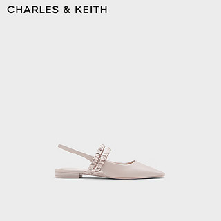 CHARLES&KEITH24秋季褶皱绊带饰法式气质尖头包头平底凉鞋女CK1-70381071 Nude肉色 38