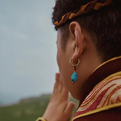 時鸞 原創設計編織綠松石耳墜藏式少數民族風耳扣復古耳環男女藏族耳飾 款式4（一對）