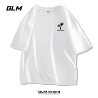 GLM美式休闲短袖t恤男慵懒潮搭宽松大码青少年夏季上衣纯棉体恤 【纯棉】白#GL椰树假日 M