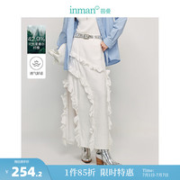 茵曼（INMAN）法式莱赛尔开叉荷叶边半身裙2024秋季女装不规则A字长裙 米白色 M