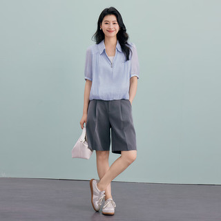 Basic House/百家好夏新款简约气质休闲法式衬衫女夏季新款2024 淡蓝