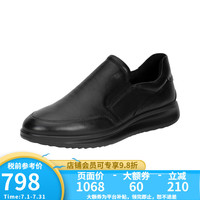 ECCO爱步真皮休闲鞋男 春季一脚蹬鞋懒人鞋低帮鞋男鞋 雅仕207144 黑色